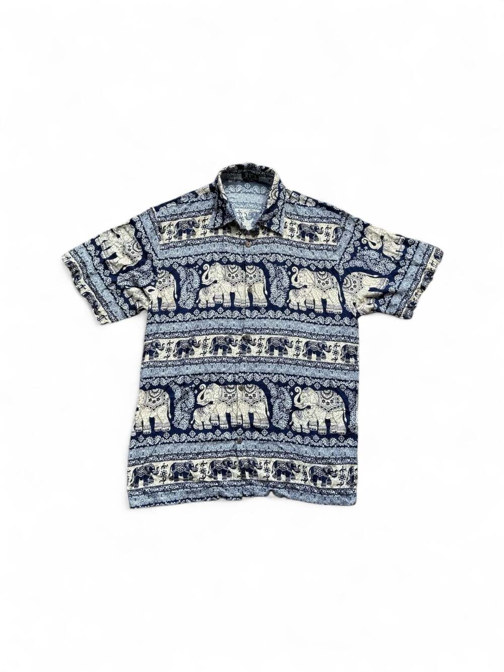 Kris Elephant Print Short Sleeve Button Down Shirt 2XL